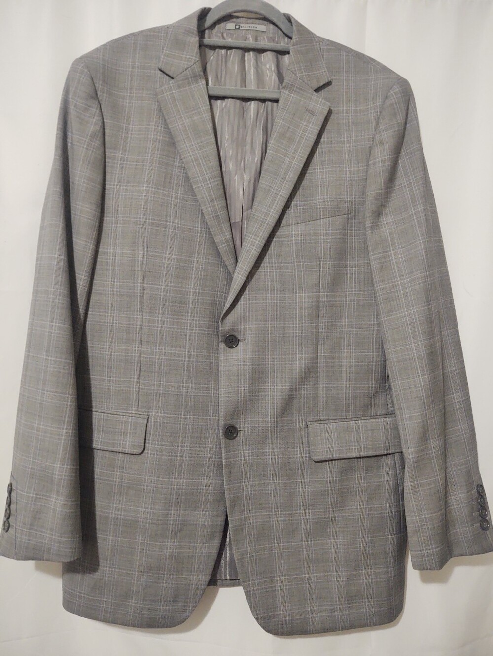 Bachrach Gray Plaid 42L Men's Wool Blazer Jacket - Tailored Style